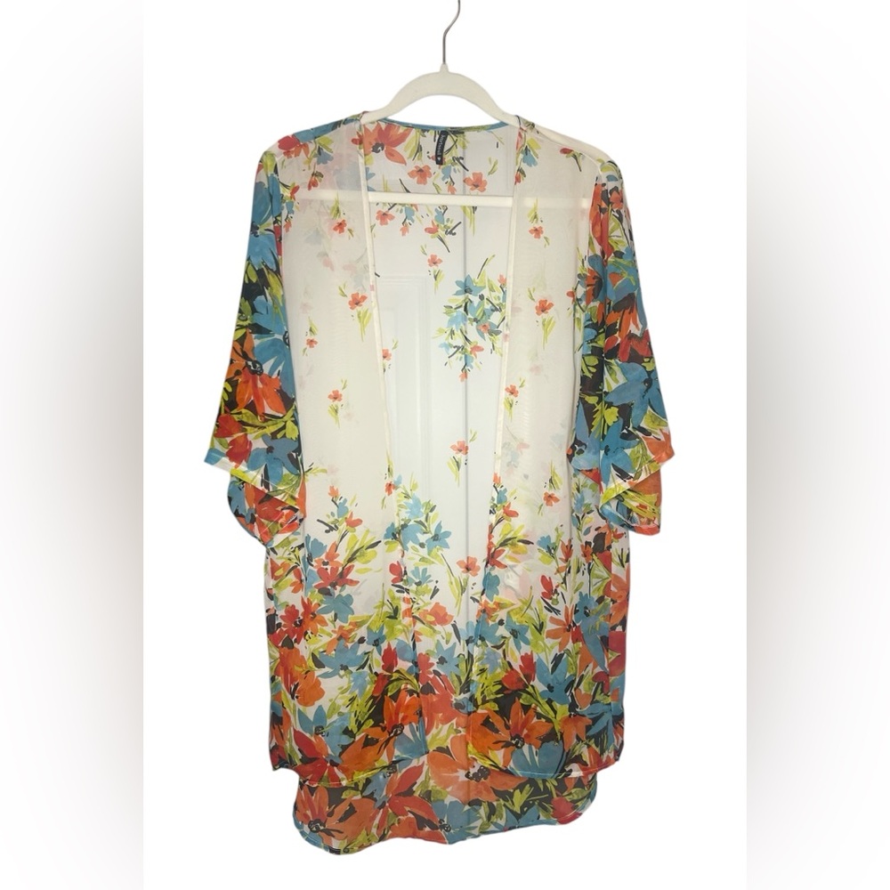 Heart Soul 3/4 Sleeve Abstract Floral Summer Sheer Kimono